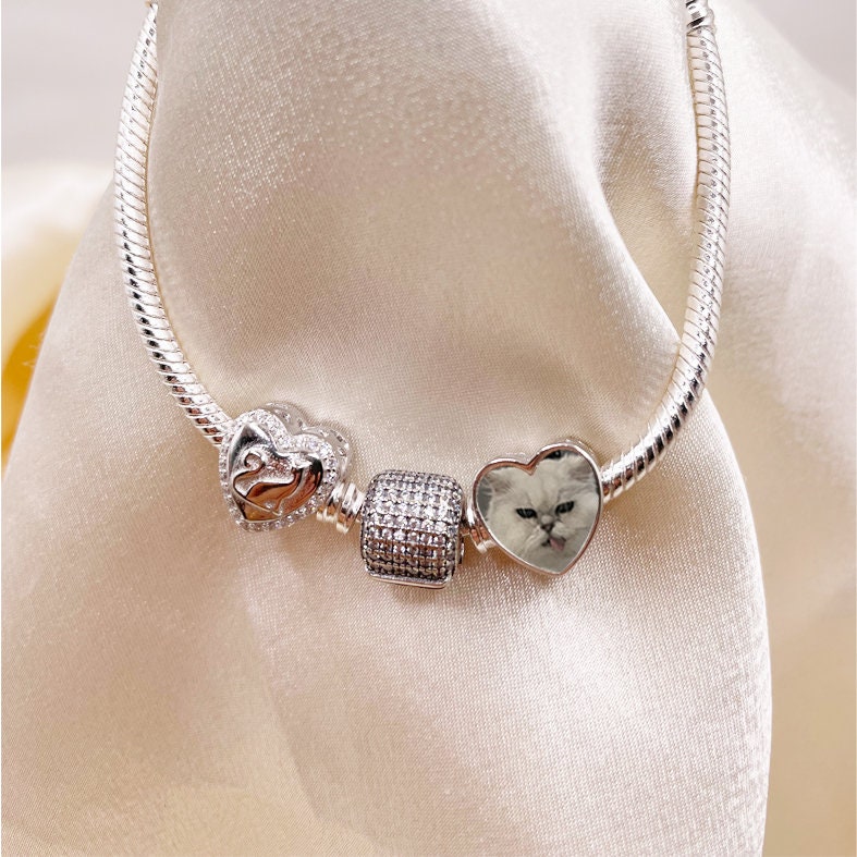 Custom Photo Charm of Bracelet, pet memorial,Fits Pandora Bracelet ,Individual Personalized Photo, Photo Gift,Cat Charm,Pet lovergift PC-031
