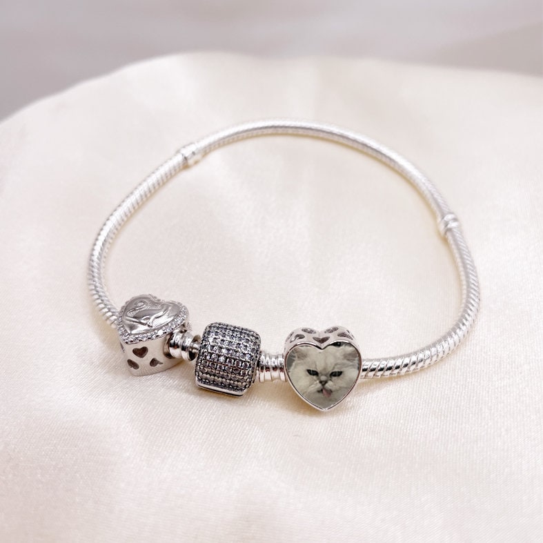 Custom Photo Charm of Bracelet, pet memorial,Fits Pandora Bracelet ,Individual Personalized Photo, Photo Gift,Cat Charm,Pet lovergift PC-031