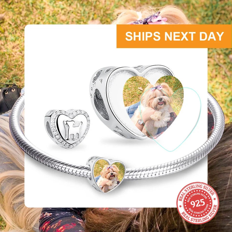 Custom Photo Charm of Bracelet,pet memorial, Fits Pandora Bracelet Necklace,, Photo Gift,Dog Charm,Pet lover gift PC-025