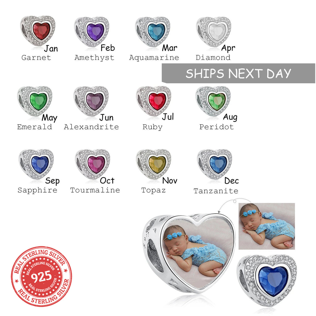 Birthstone gift, Birthstone pandora photo charm, Birthstone bracelet, pandora charm,photo charm