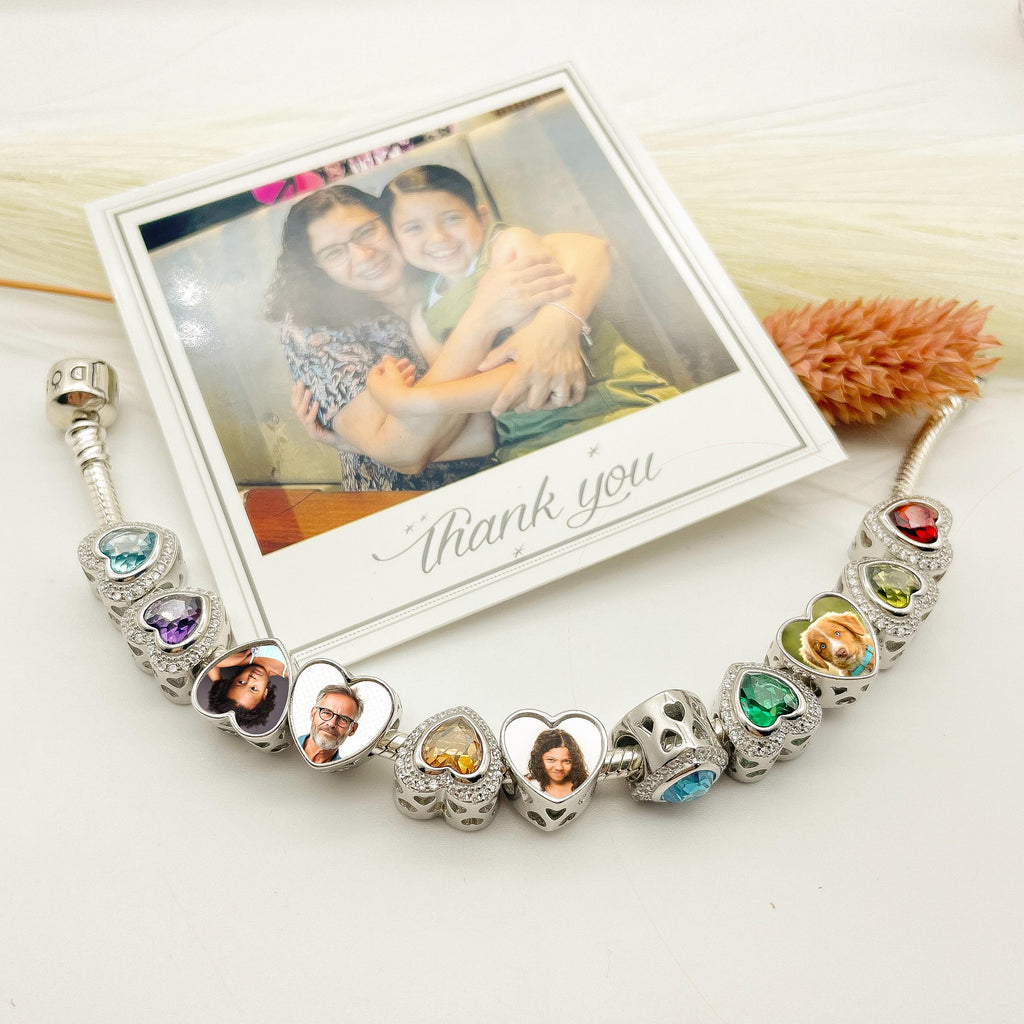 Birthstone gift, Birthstone pandora photo charm, Birthstone bracelet, pandora charm,photo charm